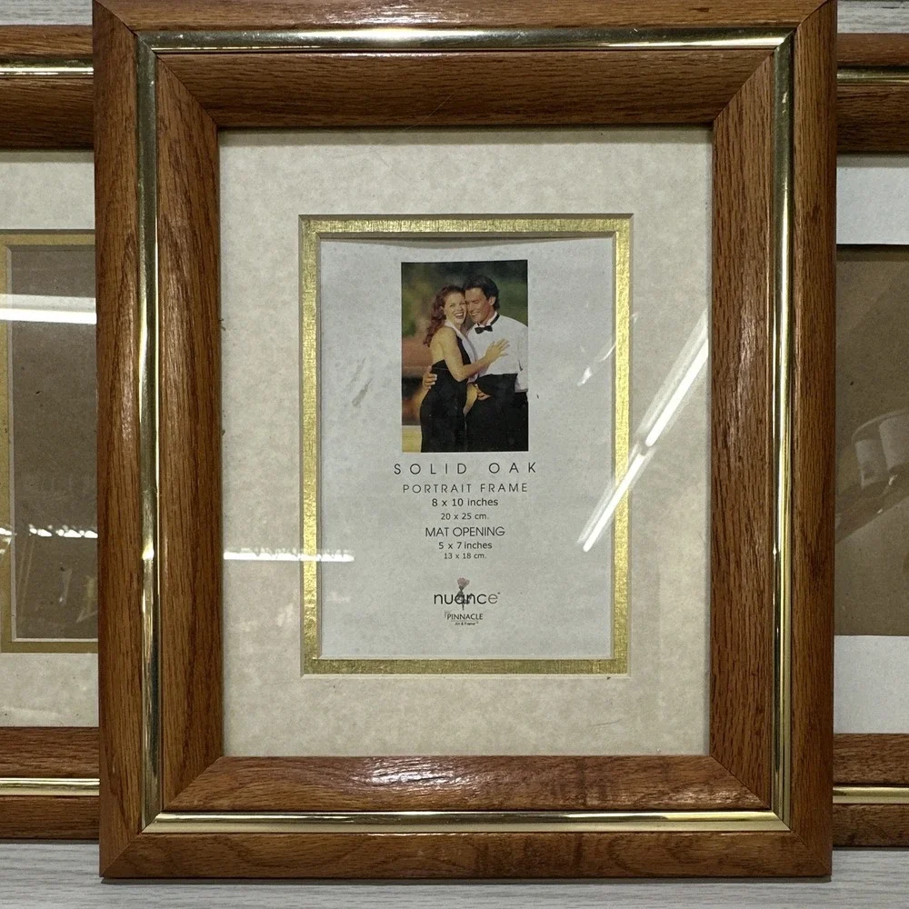 Nuance Solid Oak Wood (Set of 3) Photo Frame 8x10 Portrait Gold Trim *Imperfect